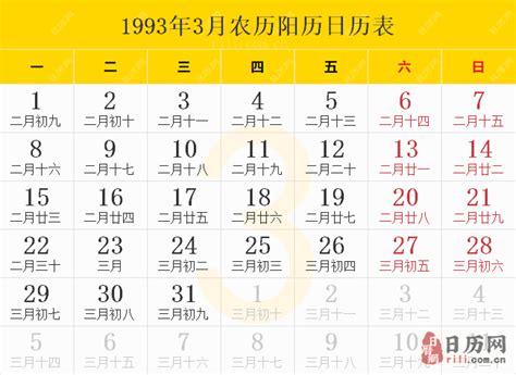 1993年农历表|1993年农历阳历表,1993年日历表,1993年黄历